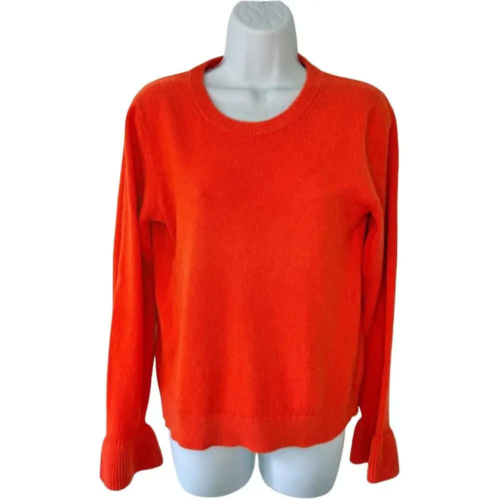 J. Crew Orange Tangerine Wool Blend Crew Neck Flared Cuff Sleeve Sweater Size S